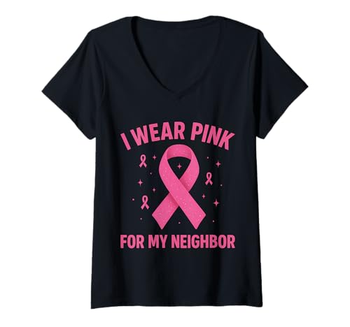 Damen Ich trage Rosa, um Meinen Nachbarn auf Krebs aufmerksam zu Machen T-Shirt mit V-Ausschnitt Damen Ich trage Rosa, um Meinen Nachbarn auf Krebs aufmerksam zu Machen T-Shirt mit V-Ausschnitt von Cancer Awareness Neighbor Support Gifts & Tees Co