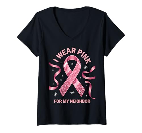 Damen Ich trage Rosa, um Meinen Nachbarn auf Krebs aufmerksam zu Machen T-Shirt mit V-Ausschnitt Damen Ich trage Rosa, um Meinen Nachbarn auf Krebs aufmerksam zu Machen T-Shirt mit V-Ausschnitt von Cancer Awareness Neighbor Support Gifts & Tees Co