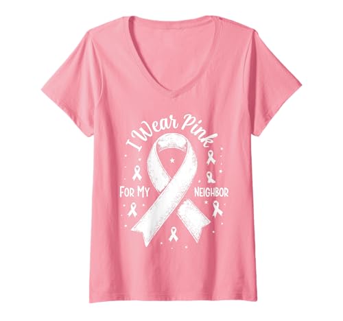 Damen Ich trage Rosa, um Meinen Nachbarn auf Krebs aufmerksam zu Machen T-Shirt mit V-Ausschnitt Damen Ich trage Rosa, um Meinen Nachbarn auf Krebs aufmerksam zu Machen T-Shirt mit V-Ausschnitt von Cancer Awareness Neighbor Support Gifts & Tees