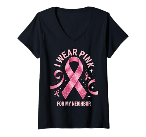 Damen Ich trage Rosa, um Meinen Nachbarn auf Krebs aufmerksam zu Machen T-Shirt mit V-Ausschnitt Damen Ich trage Rosa, um Meinen Nachbarn auf Krebs aufmerksam zu Machen T-Shirt mit V-Ausschnitt von Cancer Awareness Neighbor Support Gifts & Tees