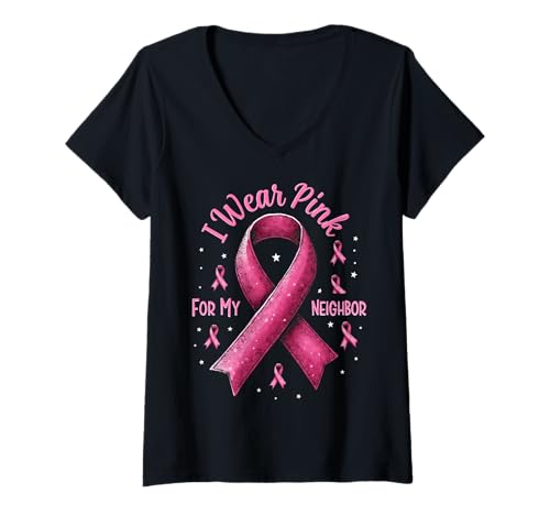 Damen Ich trage Rosa, um Meinen Nachbarn auf Krebs aufmerksam zu Machen T-Shirt mit V-Ausschnitt Damen Ich trage Rosa, um Meinen Nachbarn auf Krebs aufmerksam zu Machen T-Shirt mit V-Ausschnitt von Cancer Awareness Neighbor Support Gifts & Tees