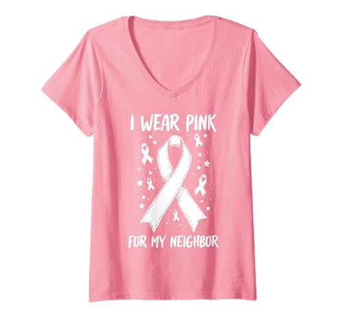 Damen Ich trage Rosa, um Meinen Nachbarn auf Krebs aufmerksam zu Machen T-Shirt mit V-Ausschnitt Damen Ich trage Rosa, um Meinen Nachbarn auf Krebs aufmerksam zu Machen T-Shirt mit V-Ausschnitt von Cancer Awareness Neighbor Support Tees Gifts