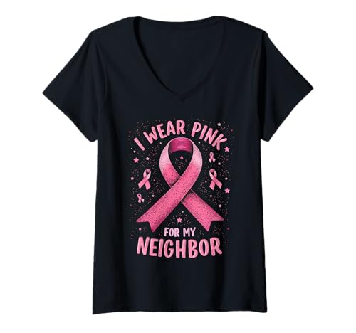 Damen Ich trage Rosa, um Meinen Nachbarn auf Krebs aufmerksam zu Machen T-Shirt mit V-Ausschnitt Damen Ich trage Rosa, um Meinen Nachbarn auf Krebs aufmerksam zu Machen T-Shirt mit V-Ausschnitt von Cancer Awareness Neighbor Support Tees