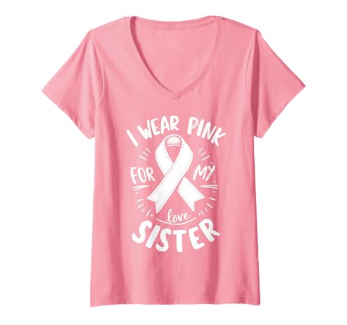 Damen Ich trage Rosa, um Meine Schwester auf Krebs aufmerksam zu Machen T-Shirt mit V-Ausschnitt Damen Ich trage Rosa, um Meine Schwester auf Krebs aufmerksam zu Machen T-Shirt mit V-Ausschnitt von Cancer Awareness Sister Support Gifts & Tees