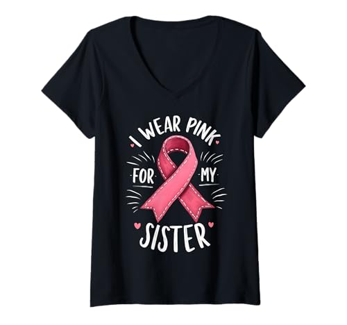 Damen Ich trage Rosa, um Meine Schwester auf Krebs aufmerksam zu Machen T-Shirt mit V-Ausschnitt Damen Ich trage Rosa, um Meine Schwester auf Krebs aufmerksam zu Machen T-Shirt mit V-Ausschnitt von Cancer Awareness Sister Support Gifts & Tees