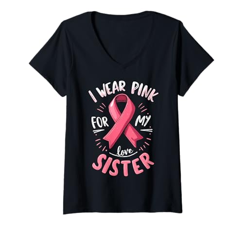 Damen Ich trage Rosa, um Meine Schwester auf Krebs aufmerksam zu Machen T-Shirt mit V-Ausschnitt Damen Ich trage Rosa, um Meine Schwester auf Krebs aufmerksam zu Machen T-Shirt mit V-Ausschnitt von Cancer Awareness Sister Support Gifts & Tees