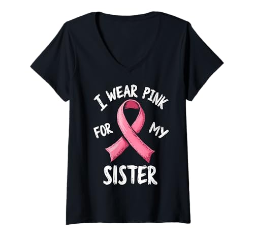 Damen Ich trage Rosa, um Meine Schwester auf Krebs aufmerksam zu Machen T-Shirt mit V-Ausschnitt Damen Ich trage Rosa, um Meine Schwester auf Krebs aufmerksam zu Machen T-Shirt mit V-Ausschnitt von Cancer Awareness Sister Support Gifts
