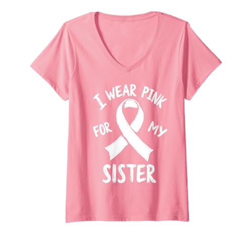 Damen Ich trage Rosa, um Meine Schwester auf Krebs aufmerksam zu Machen T-Shirt mit V-Ausschnitt Damen Ich trage Rosa, um Meine Schwester auf Krebs aufmerksam zu Machen T-Shirt mit V-Ausschnitt von Cancer Awareness Sister Support Gifts