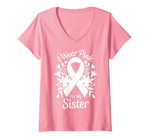Damen Ich trage Rosa, um Meine Schwester auf Krebs aufmerksam zu Machen T-Shirt mit V-Ausschnitt Damen Ich trage Rosa, um Meine Schwester auf Krebs aufmerksam zu Machen T-Shirt mit V-Ausschnitt von Cancer Awareness Sister Support Tees