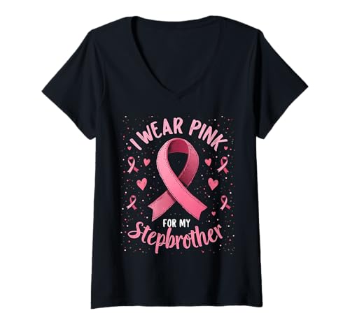 Damen Ich trage Rosa, um Meinen Stiefbruder auf Krebs aufmerksam zu Machen T-Shirt mit V-Ausschnitt Damen Ich trage Rosa, um Meinen Stiefbruder auf Krebs aufmerksam zu Machen T-Shirt mit V-Ausschnitt von Cancer Awareness Stepbrother Support Apparel