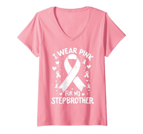 Damen Ich trage Rosa, um Meinen Stiefbruder auf Krebs aufmerksam zu Machen T-Shirt mit V-Ausschnitt Damen Ich trage Rosa, um Meinen Stiefbruder auf Krebs aufmerksam zu Machen T-Shirt mit V-Ausschnitt von Cancer Awareness Stepbrother Support Tees