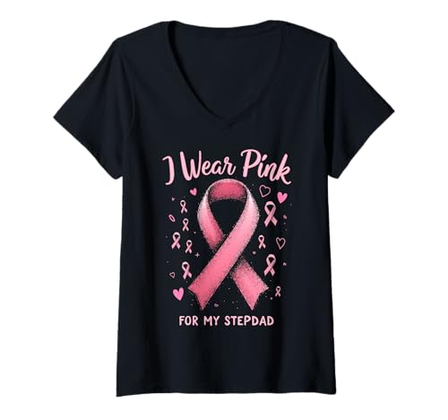 Damen Ich trage Rosa, um bei Meinem Stiefvater auf Krebs aufmerksam zu Machen T-Shirt mit V-Ausschnitt Damen Ich trage Rosa, um bei Meinem Stiefvater auf Krebs aufmerksam zu Machen T-Shirt mit V-Ausschnitt von Cancer Awareness Stepdad Support Tees Inc