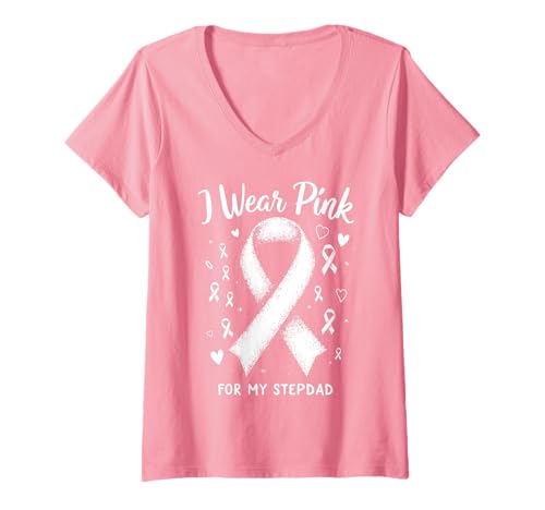 Damen Ich trage Rosa, um bei Meinem Stiefvater auf Krebs aufmerksam zu Machen T-Shirt mit V-Ausschnitt Damen Ich trage Rosa, um bei Meinem Stiefvater auf Krebs aufmerksam zu Machen T-Shirt mit V-Ausschnitt von Cancer Awareness Stepdad Support Tees Inc