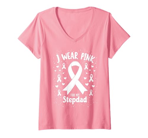 Damen Ich trage Rosa, um bei Meinem Stiefvater auf Krebs aufmerksam zu Machen T-Shirt mit V-Ausschnitt Damen Ich trage Rosa, um bei Meinem Stiefvater auf Krebs aufmerksam zu Machen T-Shirt mit V-Ausschnitt von Cancer Awareness Stepdad Support Tees Inc