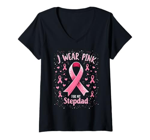 Damen Ich trage Rosa, um bei Meinem Stiefvater auf Krebs aufmerksam zu Machen T-Shirt mit V-Ausschnitt Damen Ich trage Rosa, um bei Meinem Stiefvater auf Krebs aufmerksam zu Machen T-Shirt mit V-Ausschnitt von Cancer Awareness Stepdad Support Tees Inc