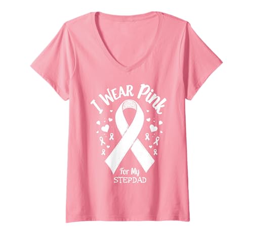 Damen Ich trage Rosa, um bei Meinem Stiefvater auf Krebs aufmerksam zu Machen T-Shirt mit V-Ausschnitt Damen Ich trage Rosa, um bei Meinem Stiefvater auf Krebs aufmerksam zu Machen T-Shirt mit V-Ausschnitt von Cancer Awareness Stepdad Support Tees Inc