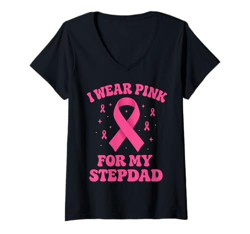 Damen Ich trage Rosa, um bei Meinem Stiefvater auf Krebs aufmerksam zu Machen T-Shirt mit V-Ausschnitt Damen Ich trage Rosa, um bei Meinem Stiefvater auf Krebs aufmerksam zu Machen T-Shirt mit V-Ausschnitt von Cancer Awareness Stepdad Support Tees & Gifts Co