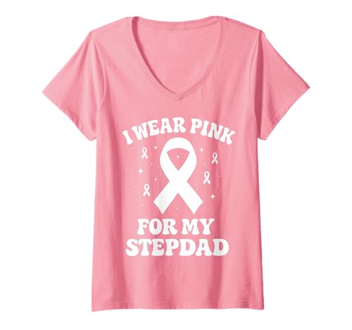 Damen Ich trage Rosa, um bei Meinem Stiefvater auf Krebs aufmerksam zu Machen T-Shirt mit V-Ausschnitt Damen Ich trage Rosa, um bei Meinem Stiefvater auf Krebs aufmerksam zu Machen T-Shirt mit V-Ausschnitt von Cancer Awareness Stepdad Support Tees & Gifts Co