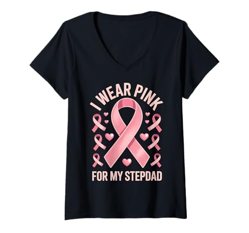 Damen Ich trage Rosa, um bei Meinem Stiefvater auf Krebs aufmerksam zu Machen T-Shirt mit V-Ausschnitt Damen Ich trage Rosa, um bei Meinem Stiefvater auf Krebs aufmerksam zu Machen T-Shirt mit V-Ausschnitt von Cancer Awareness Stepdad Support Tees & Gifts