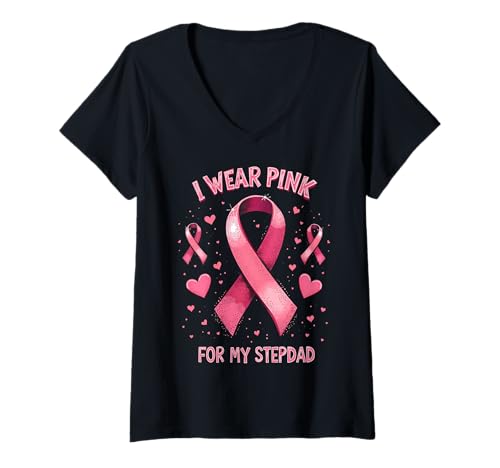 Damen Ich trage Rosa, um bei Meinem Stiefvater auf Krebs aufmerksam zu Machen T-Shirt mit V-Ausschnitt Damen Ich trage Rosa, um bei Meinem Stiefvater auf Krebs aufmerksam zu Machen T-Shirt mit V-Ausschnitt von Cancer Awareness Stepdad Support Tees