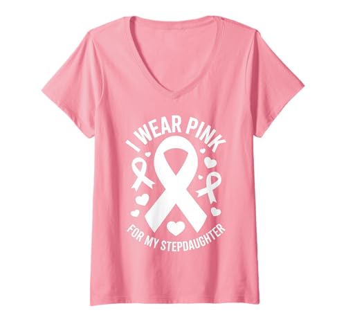Damen Ich trage Rosa, um Meine Stieftochter auf Krebs aufmerksam zu Machen T-Shirt mit V-Ausschnitt Damen Ich trage Rosa, um Meine Stieftochter auf Krebs aufmerksam zu Machen T-Shirt mit V-Ausschnitt von Cancer Awareness Stepdaughter Support Tees Co
