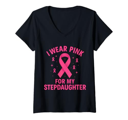 Damen Ich trage Rosa, um Meine Stieftochter auf Krebs aufmerksam zu Machen T-Shirt mit V-Ausschnitt Damen Ich trage Rosa, um Meine Stieftochter auf Krebs aufmerksam zu Machen T-Shirt mit V-Ausschnitt von Cancer Awareness Stepdaughter Support Tees