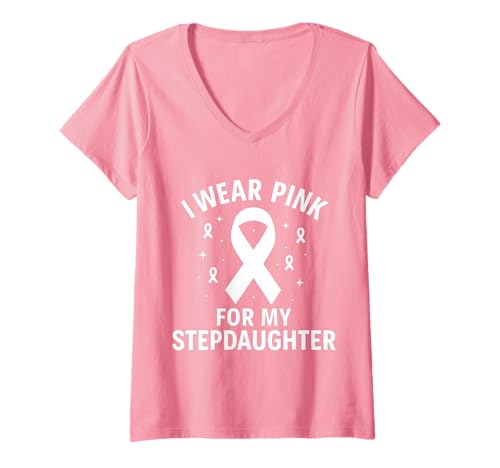 Damen Ich trage Rosa, um Meine Stieftochter auf Krebs aufmerksam zu Machen T-Shirt mit V-Ausschnitt Damen Ich trage Rosa, um Meine Stieftochter auf Krebs aufmerksam zu Machen T-Shirt mit V-Ausschnitt von Cancer Awareness Stepdaughter Support Tees