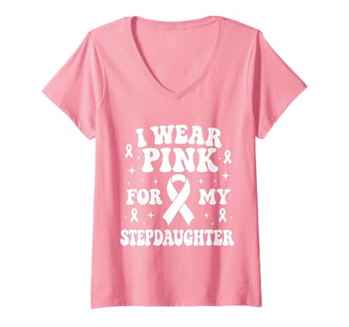 Damen Ich trage Rosa, um Meine Stieftochter auf Krebs aufmerksam zu Machen T-Shirt mit V-Ausschnitt Damen Ich trage Rosa, um Meine Stieftochter auf Krebs aufmerksam zu Machen T-Shirt mit V-Ausschnitt von Cancer Awareness Stepdaughter Support Tees