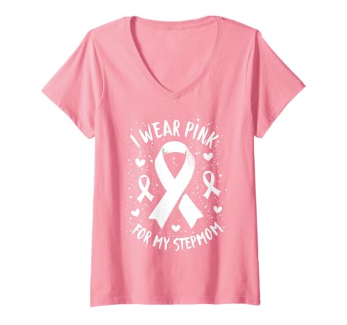 Damen Ich trage Rosa, um Meine Stiefmutter auf Krebs aufmerksam zu Machen T-Shirt mit V-Ausschnitt Damen Ich trage Rosa, um Meine Stiefmutter auf Krebs aufmerksam zu Machen T-Shirt mit V-Ausschnitt von Cancer Awareness Stepmom Support Tees & Gifts