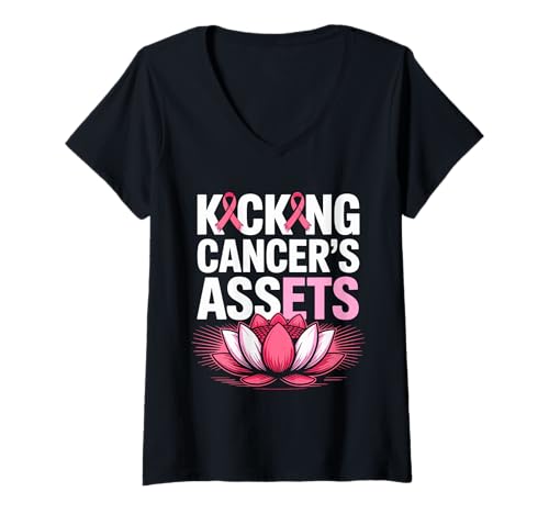 Damen Brustkrebs Schleife Lotus – Krebs bewusst besiegen T-Shirt mit V-Ausschnitt Damen Brustkrebs Schleife Lotus – Krebs bewusst besiegen T-Shirt mit V-Ausschnitt von Cancer Awareness Support And Survivor Collective