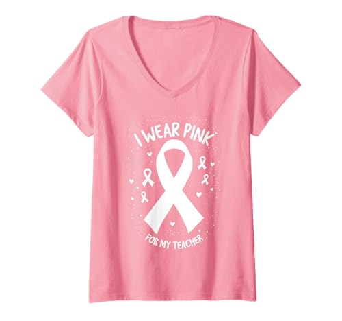 Damen Ich trage Rosa, um Meinen Lehrer auf Krebs aufmerksam zu Machen T-Shirt mit V-Ausschnitt Damen Ich trage Rosa, um Meinen Lehrer auf Krebs aufmerksam zu Machen T-Shirt mit V-Ausschnitt von Cancer Awareness Teacher Support Apparel Tees