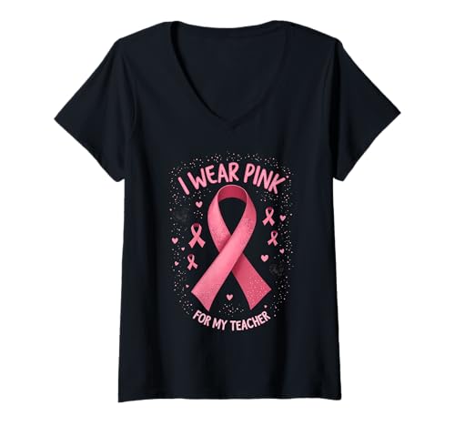 Damen Ich trage Rosa, um Meinen Lehrer auf Krebs aufmerksam zu Machen T-Shirt mit V-Ausschnitt Damen Ich trage Rosa, um Meinen Lehrer auf Krebs aufmerksam zu Machen T-Shirt mit V-Ausschnitt von Cancer Awareness Teacher Support Apparel