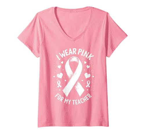 Damen Ich trage Rosa, um Meinen Lehrer auf Krebs aufmerksam zu Machen T-Shirt mit V-Ausschnitt Damen Ich trage Rosa, um Meinen Lehrer auf Krebs aufmerksam zu Machen T-Shirt mit V-Ausschnitt von Cancer Awareness Teacher Support Apparel