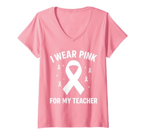 Damen Ich trage Rosa, um Meinen Lehrer auf Krebs aufmerksam zu Machen T-Shirt mit V-Ausschnitt Damen Ich trage Rosa, um Meinen Lehrer auf Krebs aufmerksam zu Machen T-Shirt mit V-Ausschnitt von Cancer Awareness Teacher Support Gifts