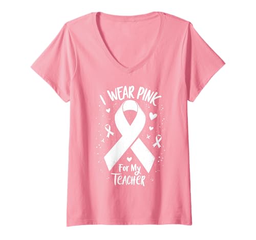 Damen Ich trage Rosa, um Meinen Lehrer auf Krebs aufmerksam zu Machen T-Shirt mit V-Ausschnitt Damen Ich trage Rosa, um Meinen Lehrer auf Krebs aufmerksam zu Machen T-Shirt mit V-Ausschnitt von Cancer Awareness Teacher Support Tees Co