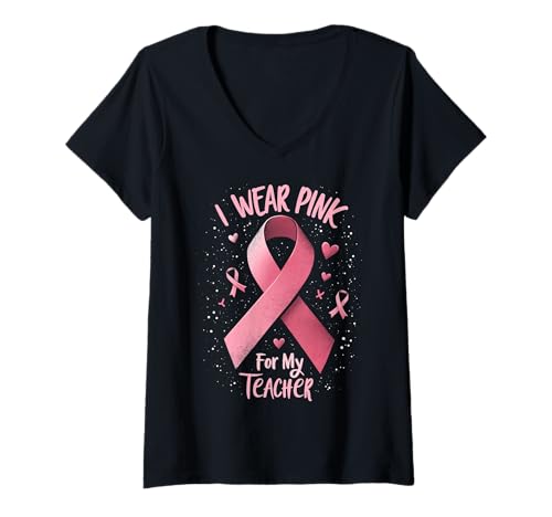 Damen Ich trage Rosa, um Meinen Lehrer auf Krebs aufmerksam zu Machen T-Shirt mit V-Ausschnitt Damen Ich trage Rosa, um Meinen Lehrer auf Krebs aufmerksam zu Machen T-Shirt mit V-Ausschnitt von Cancer Awareness Teacher Support Tees Co