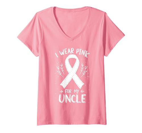 Damen Ich trage Rosa, damit Mein Onkel auf Krebs aufmerksam Wird T-Shirt mit V-Ausschnitt Damen Ich trage Rosa, damit Mein Onkel auf Krebs aufmerksam Wird T-Shirt mit V-Ausschnitt von Cancer Awareness Uncle Support Tees