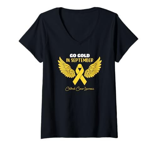 Damen Im September Gold Holen — Krieger zur Aufklärung über Krebs im Kindesalter T-Shirt mit V-Ausschnitt Damen Im September Gold Holen — Krieger zur Aufklärung über Krebs im Kindesalter T-Shirt mit V-Ausschnitt von Cancer Awareness Xtocky