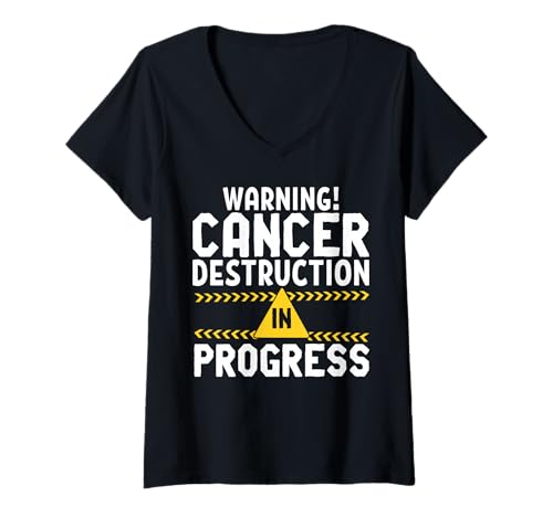 Damen Warning Cancer Destruction In Progress Awareness Survivor T-Shirt mit V-Ausschnitt Damen Warning Cancer Destruction In Progress Awareness Survivor T-Shirt mit V-Ausschnitt von Cancer Destruction Awareness Survivor Tee