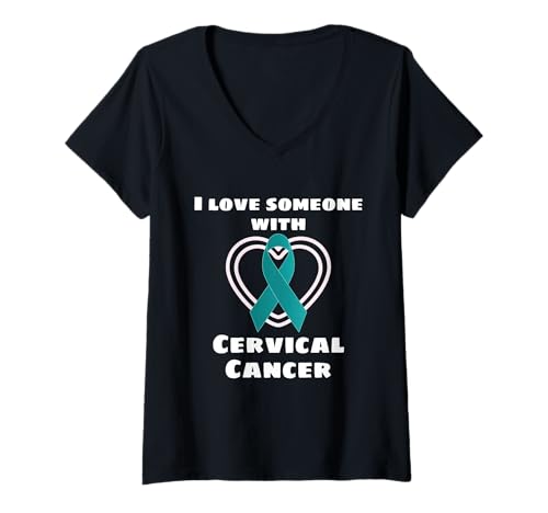Damen Band mit Aufschrift I Love Someone with Cervical Cancer Support T-Shirt mit V-Ausschnitt Damen Band mit Aufschrift I Love Someone with Cervical Cancer Support T-Shirt mit V-Ausschnitt von Cancer Fighter Caregiver Advocate