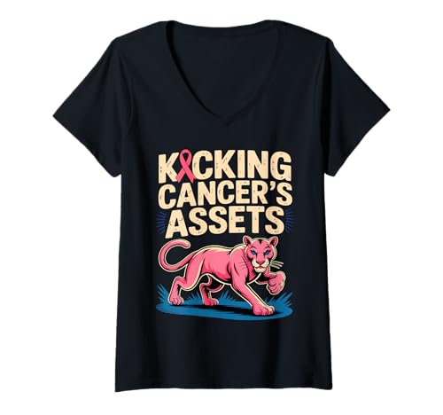Damen Brustkrebs Unterstützung: Krebs den Kampf ansagen T-Shirt mit V-Ausschnitt Damen Brustkrebs Unterstützung: Krebs den Kampf ansagen T-Shirt mit V-Ausschnitt von Cancer Support Strong Pink Ribbons