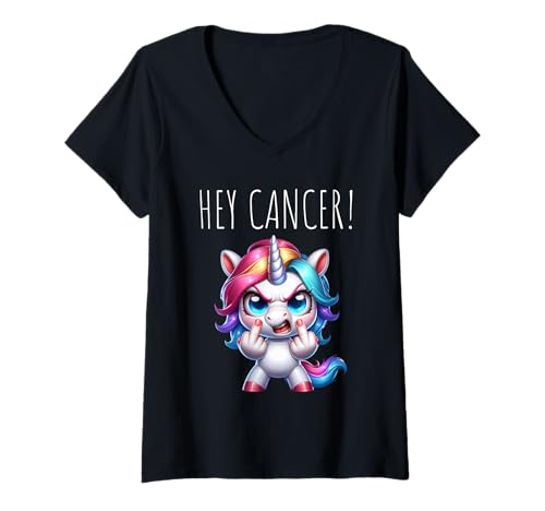 Damen Hey Cancer FU Chemo Warrior Cancer Sucks Bewusstsein T-Shirt mit V-Ausschnitt von Cancer Warrior Gifts