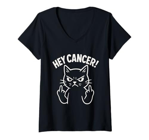 Damen Hey Cancer FU Chemo Warrior Cancer Sucks Bewusstsein T-Shirt mit V-Ausschnitt von Cancer Warrior Gifts