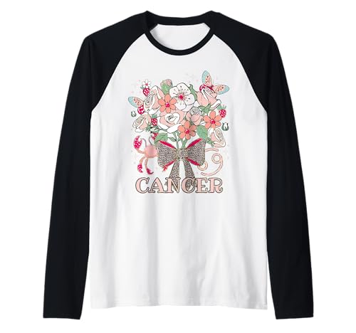 Krebs Sternzeichen Frauen Erdbeere Kokette Schleife Floral Crab Raglan von Cancer Zodiac Coquette Birthday Girl Tees