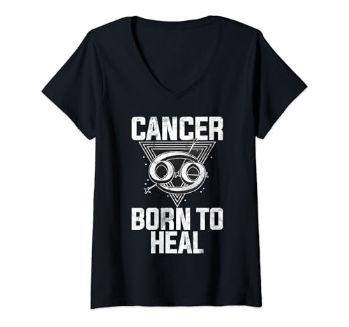 Damen Krebs geboren, um Krebs Sternzeichen zu heilen T-Shirt mit V-Ausschnitt von Cancer Zodiac Gifts