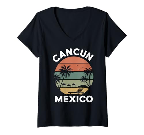 Damen Cancun Familienreise Mexiko 2025 Urlaub Strandkreuzfahrt Hochzeit T-Shirt mit V-Ausschnitt Damen Cancun Familienreise Mexiko 2025 Urlaub Strandkreuzfahrt Hochzeit T-Shirt mit V-Ausschnitt von Cancun Beach Apparel