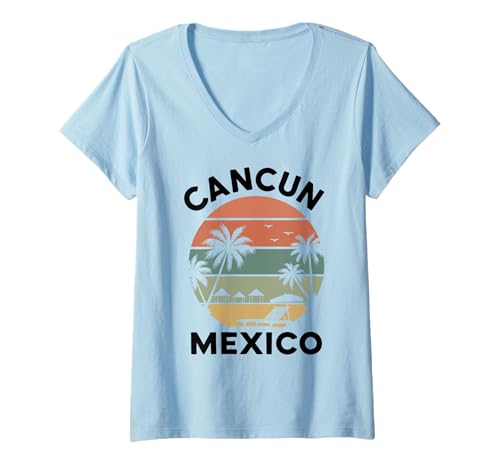 Damen Cancun Familienreise Mexiko 2025 Urlaub Strandkreuzfahrt Hochzeit T-Shirt mit V-Ausschnitt von Cancun Beach Apparel