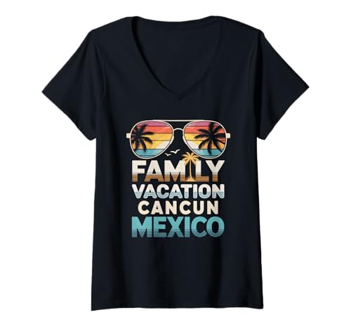 Damen Passender Familienurlaub Cancun Mexico Travel T-Shirt mit V-Ausschnitt von Cancun Mexico Family Travel Souvenir