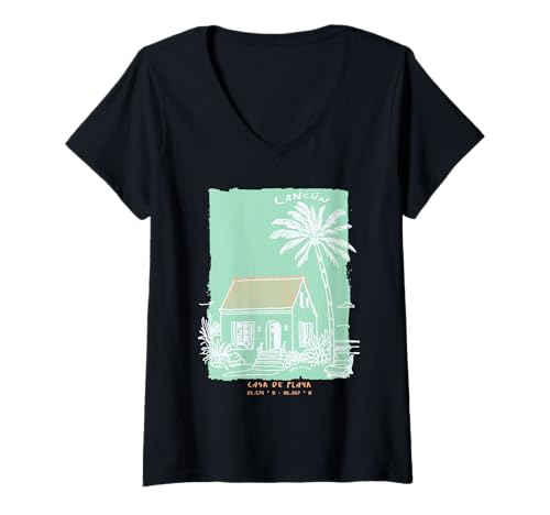 Damen Cancún Mexiko Souvenir Spring Break Vintage Beach Art T-Shirt mit V-Ausschnitt von Cancún Mexico Souvenirs