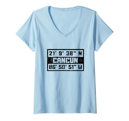 Damen Cancun Koordinaten Design Urlaub Reise Mexiko T-Shirt mit V-Ausschnitt von Cancun Mexiko Urlaub Bekleidung & Geschenkidee